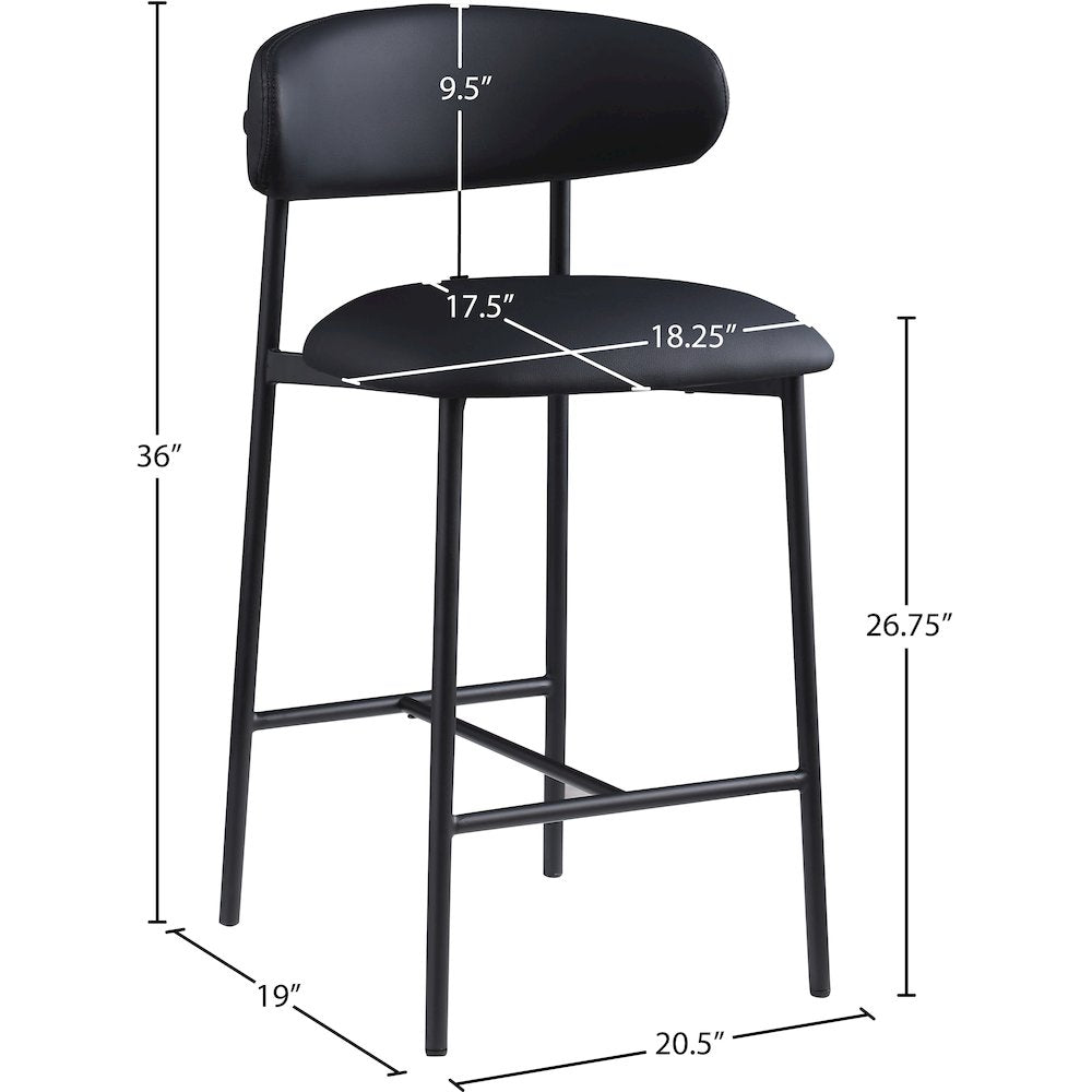 Lupita Black Vegan Leather Counter Stool, Set of 2