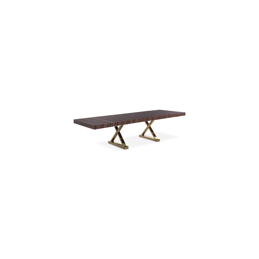 Excel Brown Zebra Wood Veneer Lacquer Extendable Dining Table