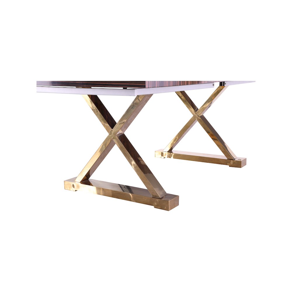 Excel Brown Zebra Wood Veneer Lacquer Extendable Dining Table