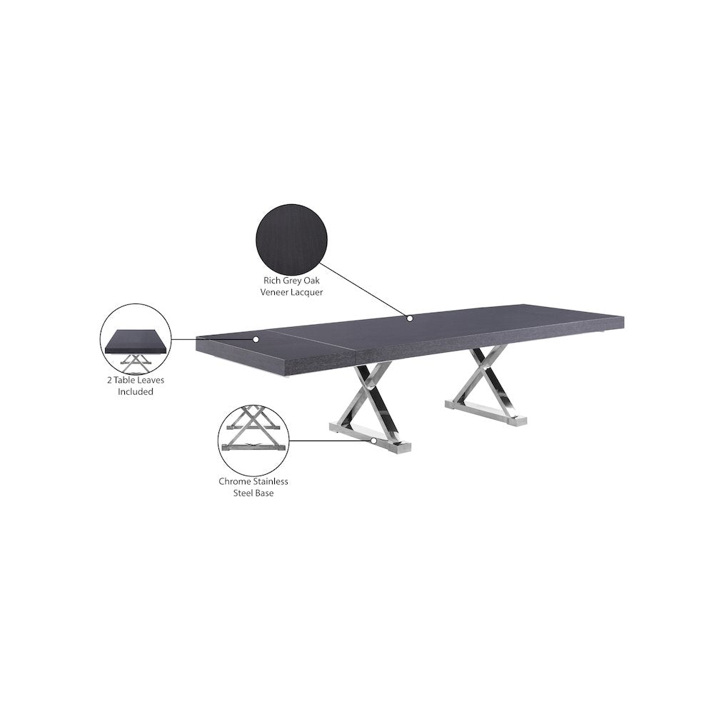 Excel Grey Oak Veneer Lacquer Extendable Dining Table