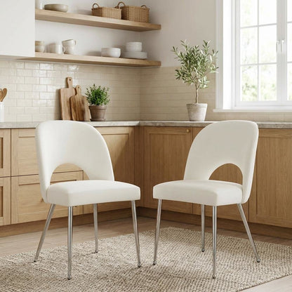 Chrome Vegan Leather Dining Chairs with Contemporary Design, Set of 2
