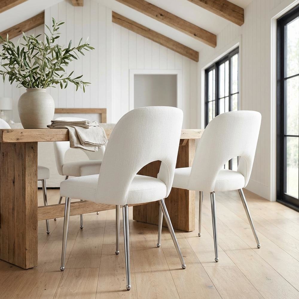 Chrome Vegan Leather Dining Chairs with Contemporary Design, Set of 2