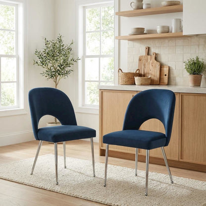 Chrome Vegan Leather Dining Chairs Set of 2 with Contemporary Design