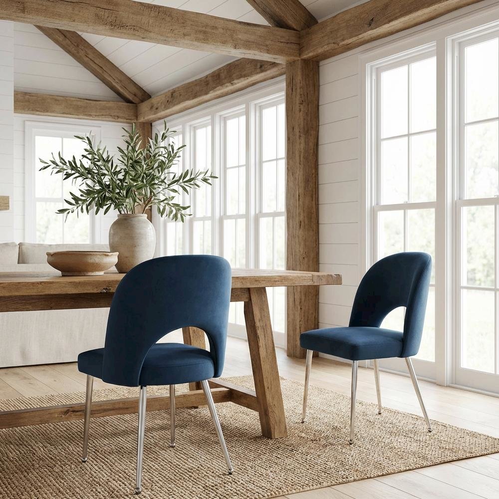 Chrome Vegan Leather Dining Chairs Set of 2 with Contemporary Design