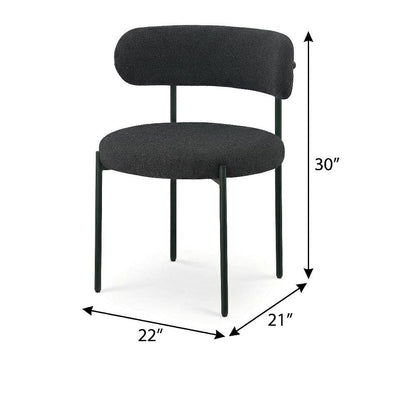 Matte Black Boucle Fabric Dining Chairs Set of 2 with Cushioned Seats