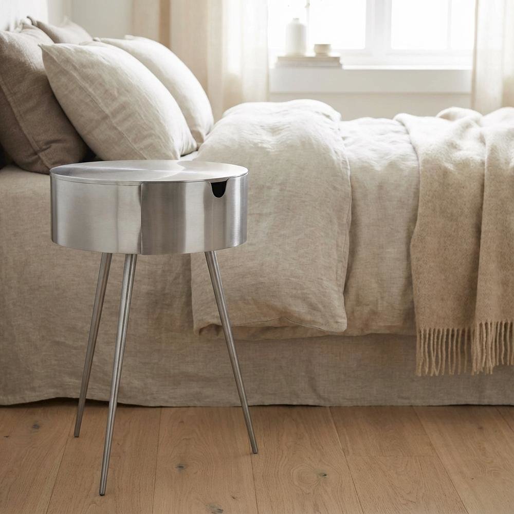 Silver Bedroom Nightstand with Contemporary Style and Sleek Finish
