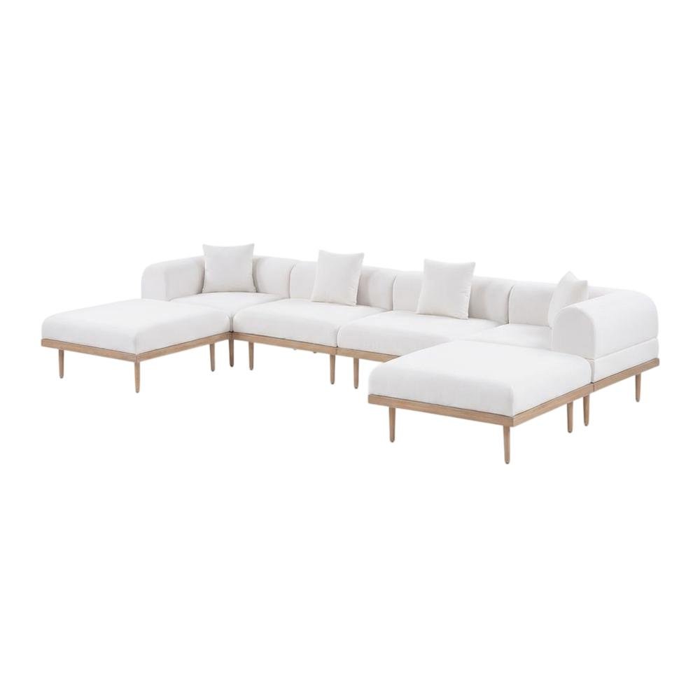 Cream Fabric Outdoor Modular Sectional With Pillows And Contemporary Style
