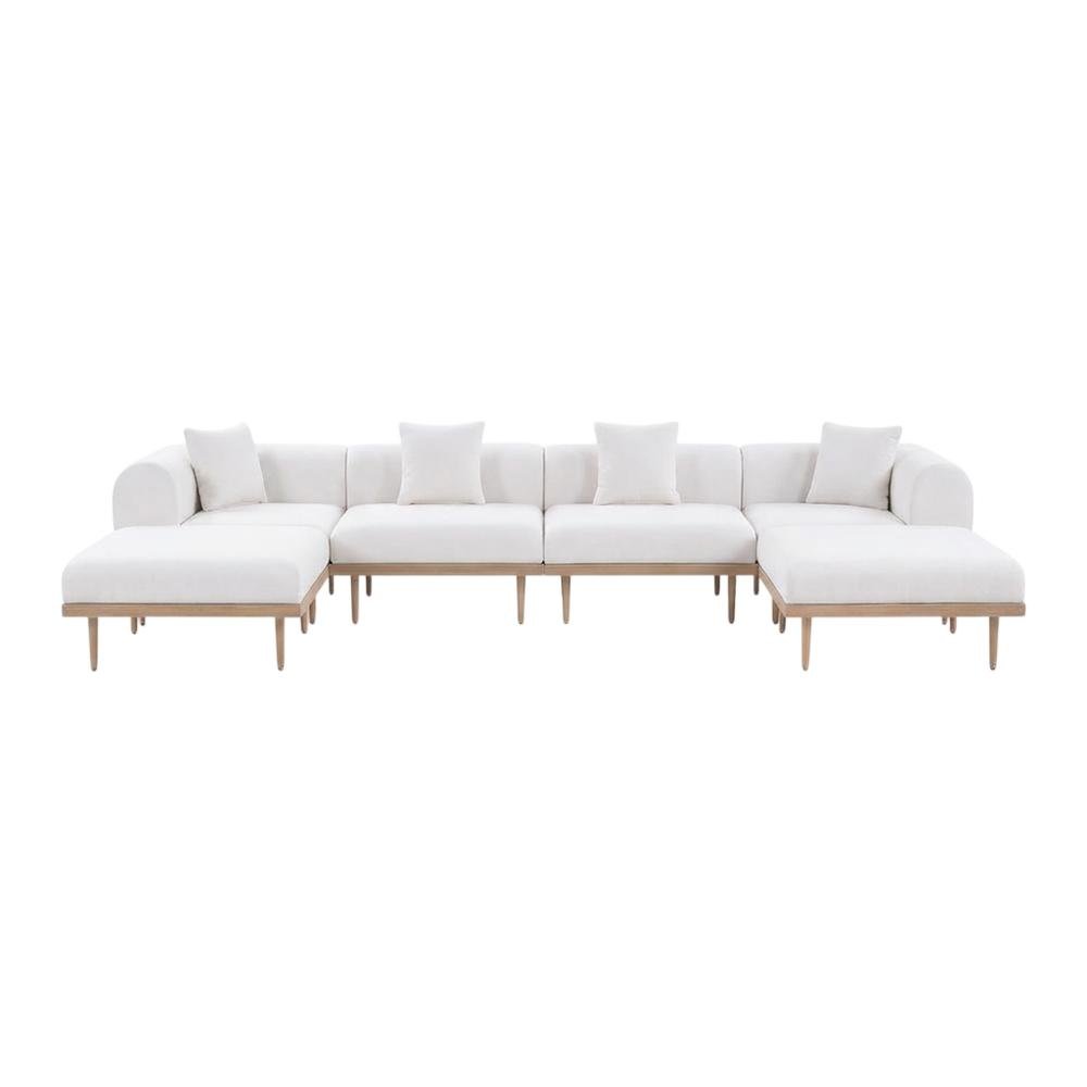 Cream Fabric Outdoor Modular Sectional With Pillows And Contemporary Style