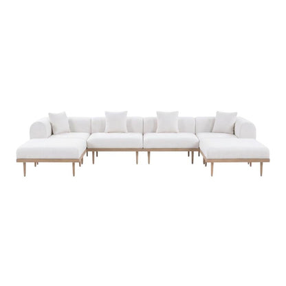 Cream Fabric Outdoor Modular Sectional With Pillows And Contemporary Style