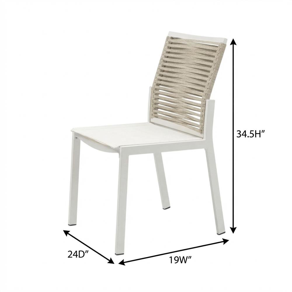 Beige Rope Fabric Outdoor Dining Side Chair Set Of 2 With Contemporary Style