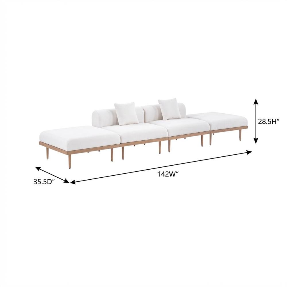 Cream Fabric Outdoor Modular Sofa Set with Cushions and Contemporary Style