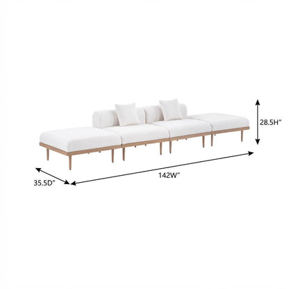 Cream Fabric Outdoor Modular Sofa Set with Cushions and Contemporary Style