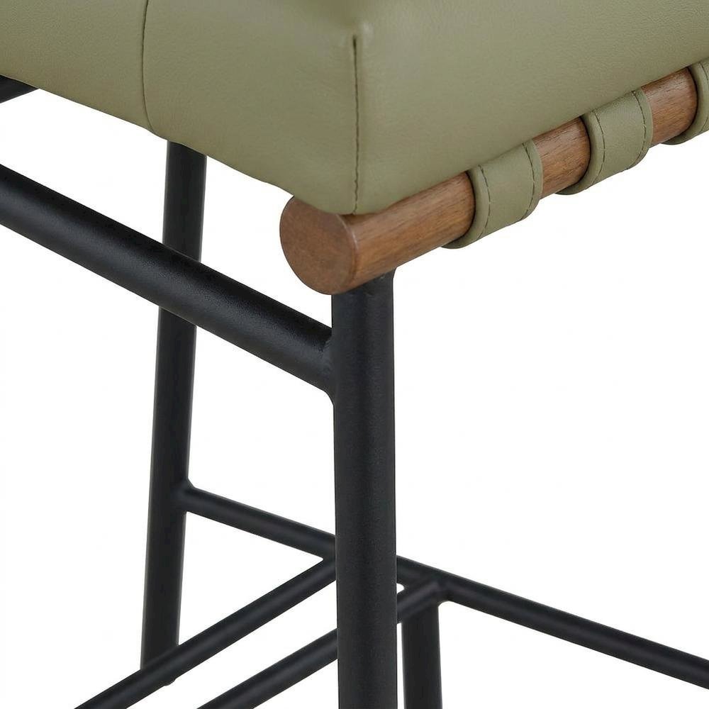 Vegan Leather & Boucle Counter Stool for Bar, Green Vegan Leather