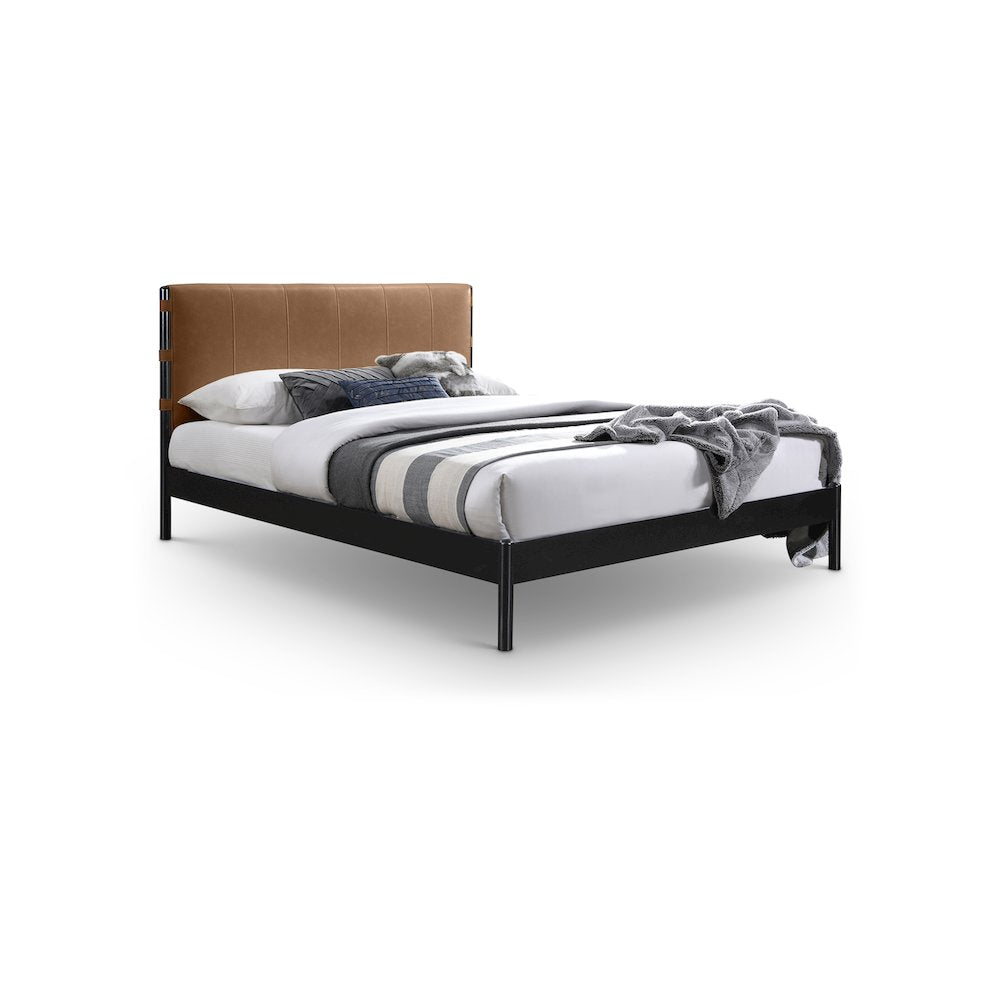 Abigail Cognac Vegan Leather Queen Bed