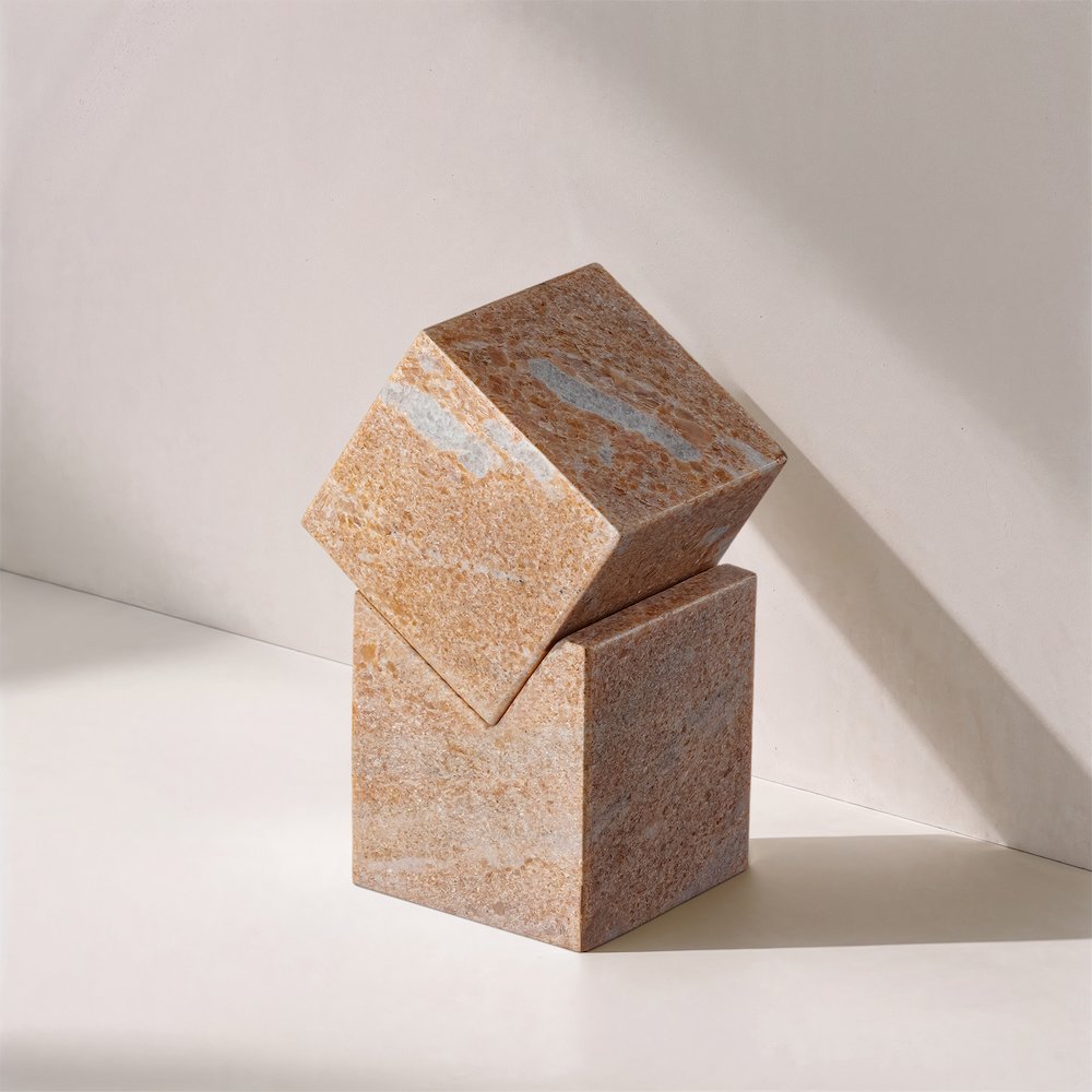 Quad Pink Marble Decorative Cube
