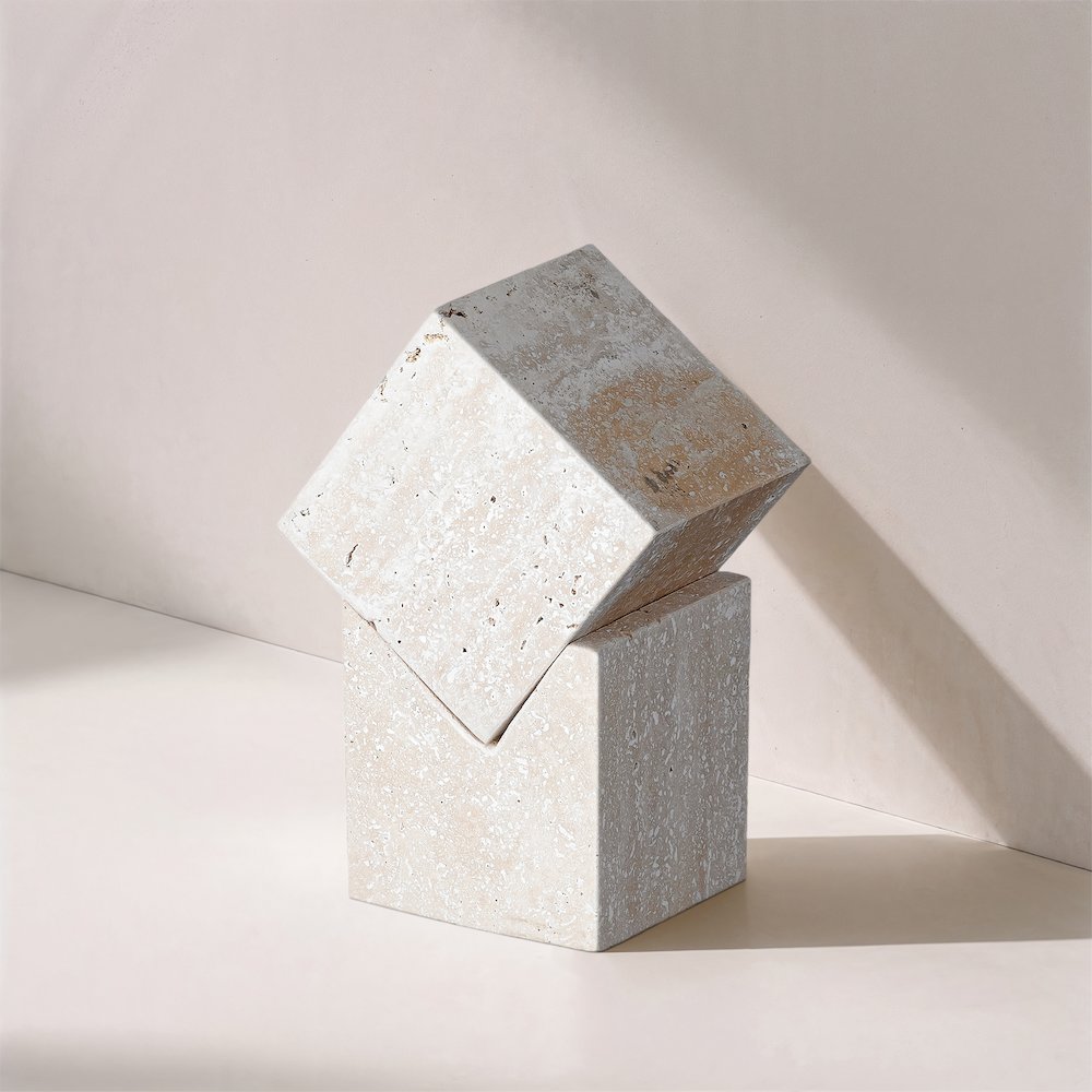 Quad Beige Travertine Decorative Cube