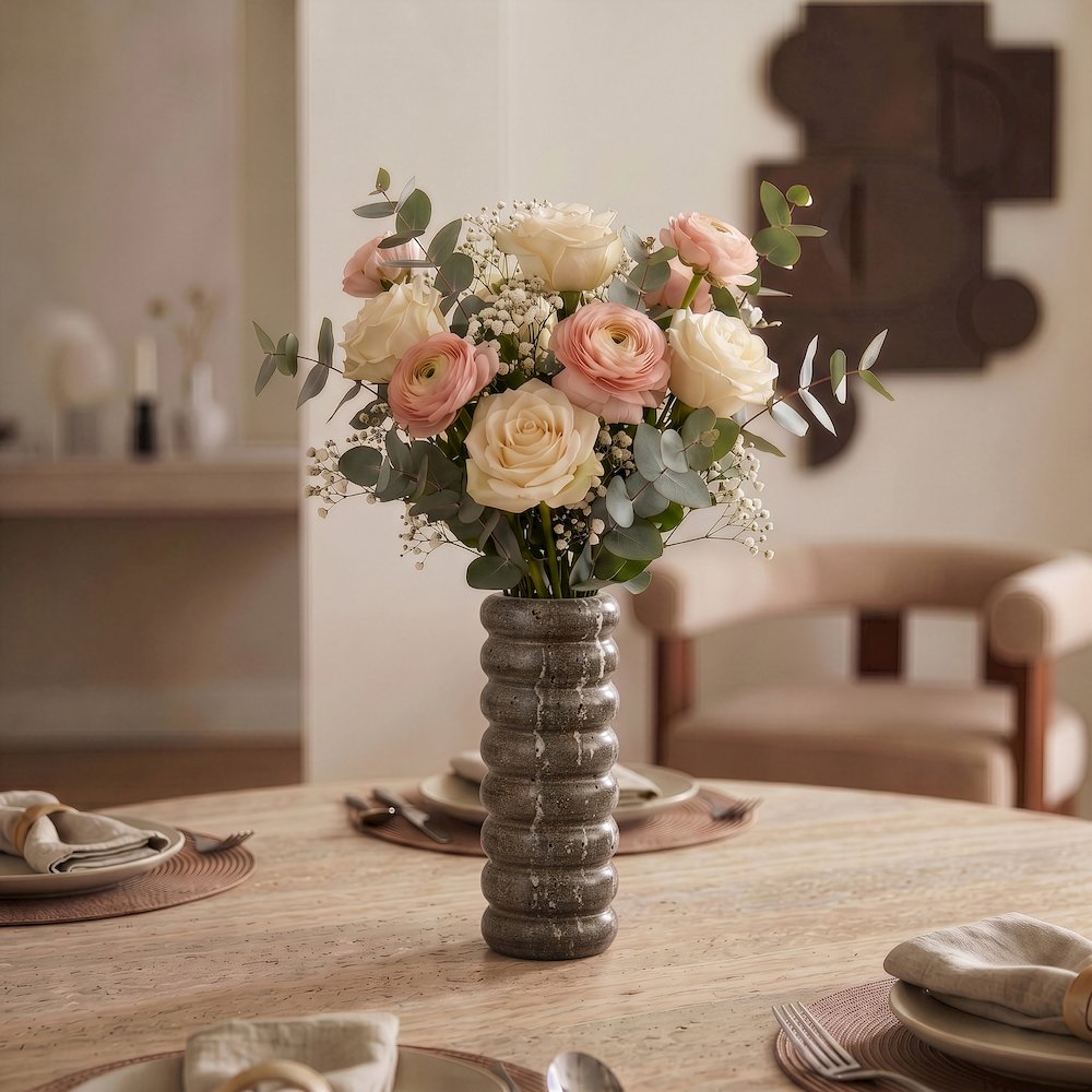 Rousse Grey Travertine Vase