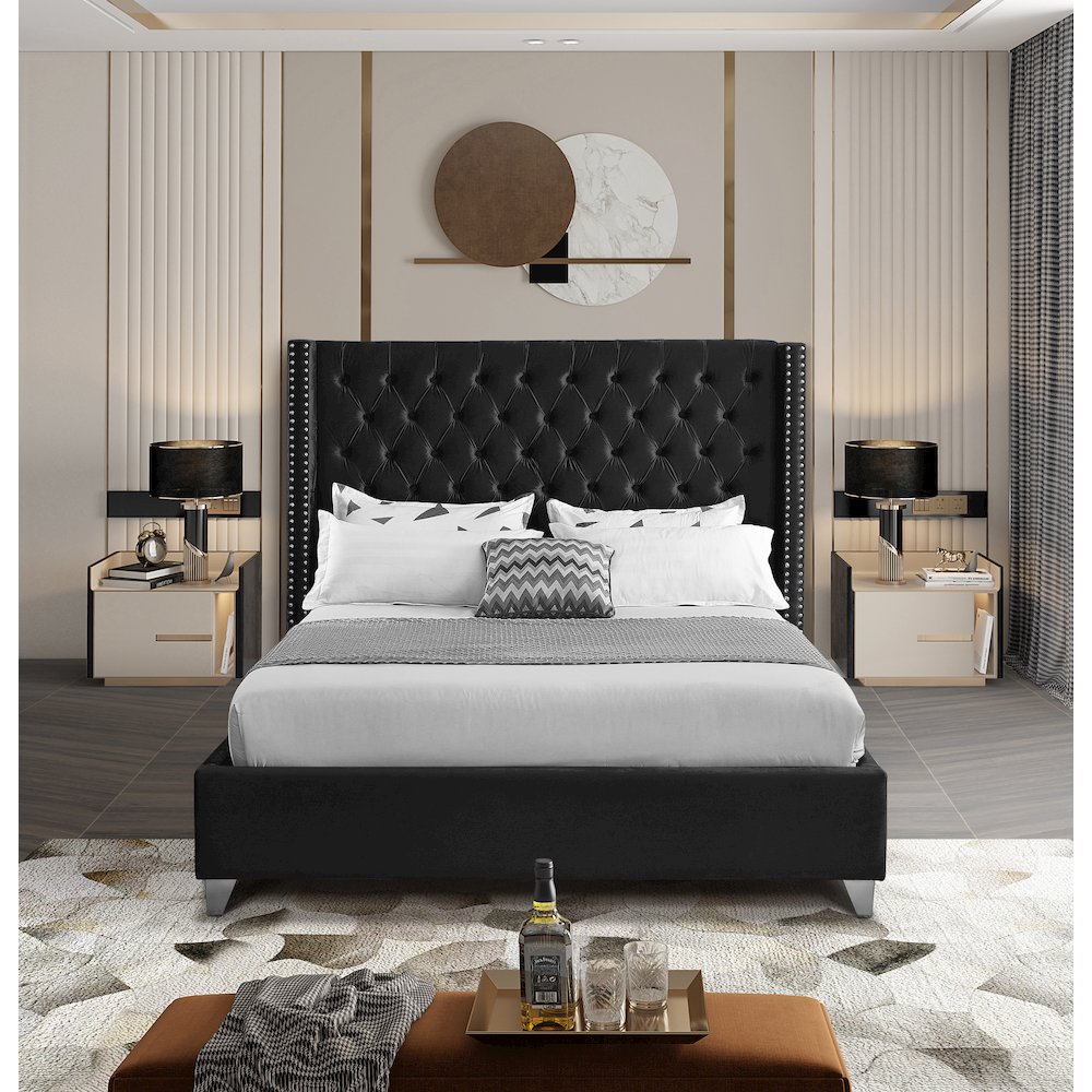 Aiden Black Velvet King Bed