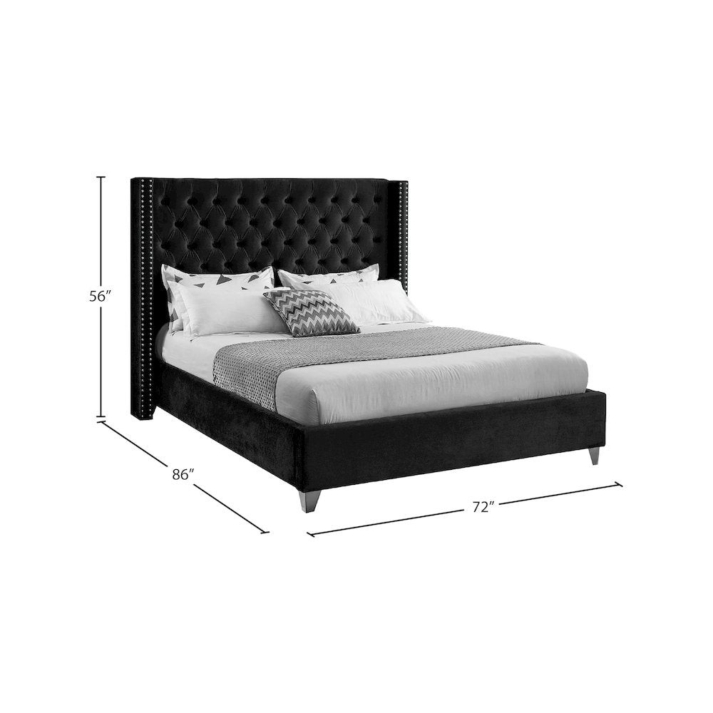 Aiden Black Velvet Queen Bed