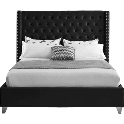 Aiden Black Velvet Queen Bed