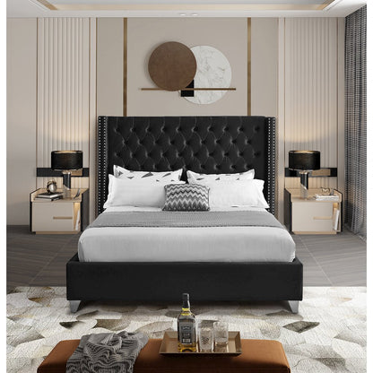 Aiden Black Velvet Queen Bed