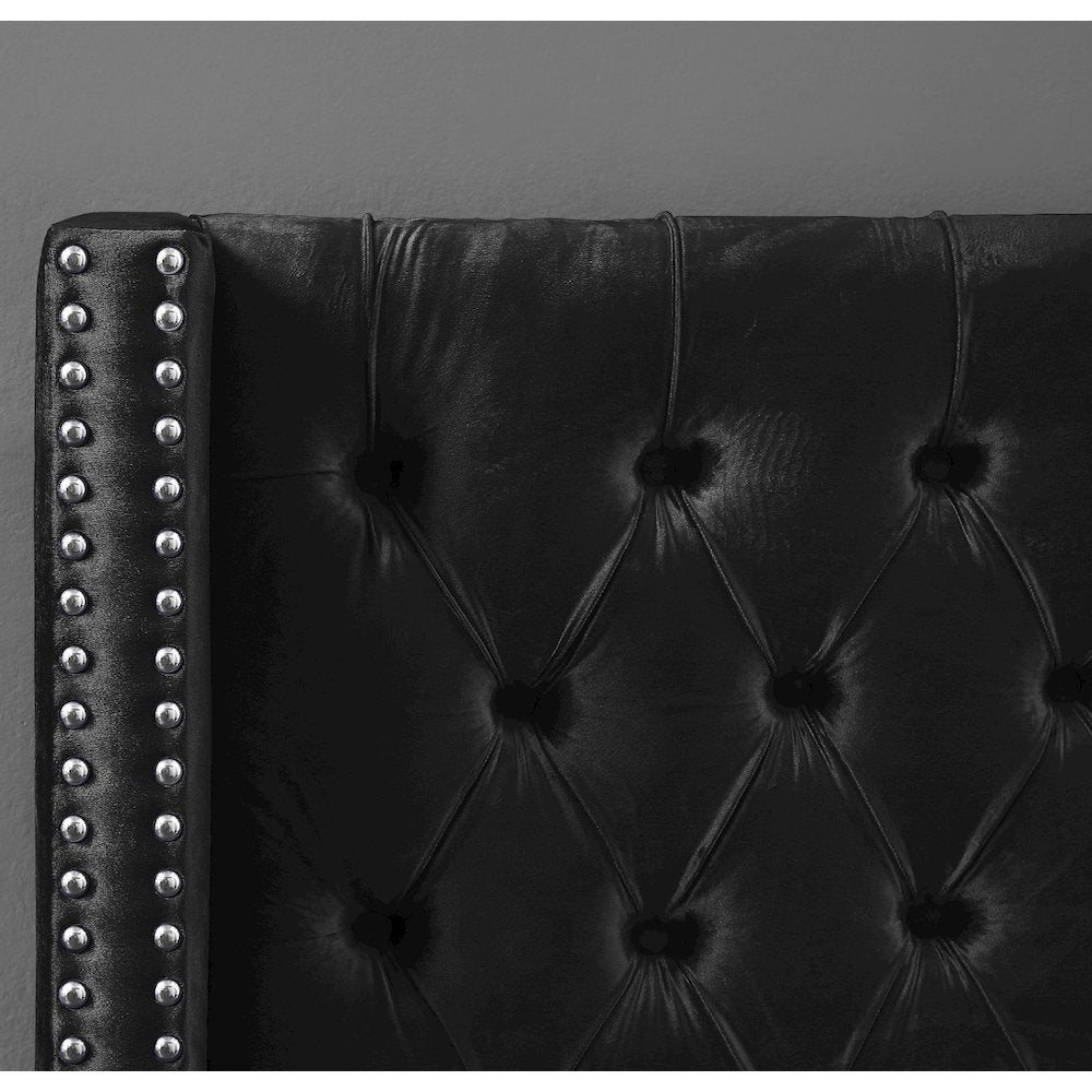 Aiden Black Velvet Queen Bed