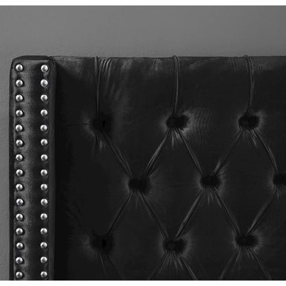 Aiden Black Velvet Queen Bed