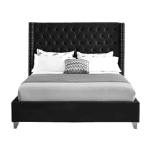 Velvet Queen Platform Bed, Tufted Wingback Headboard and Nailheads, Black Velvet