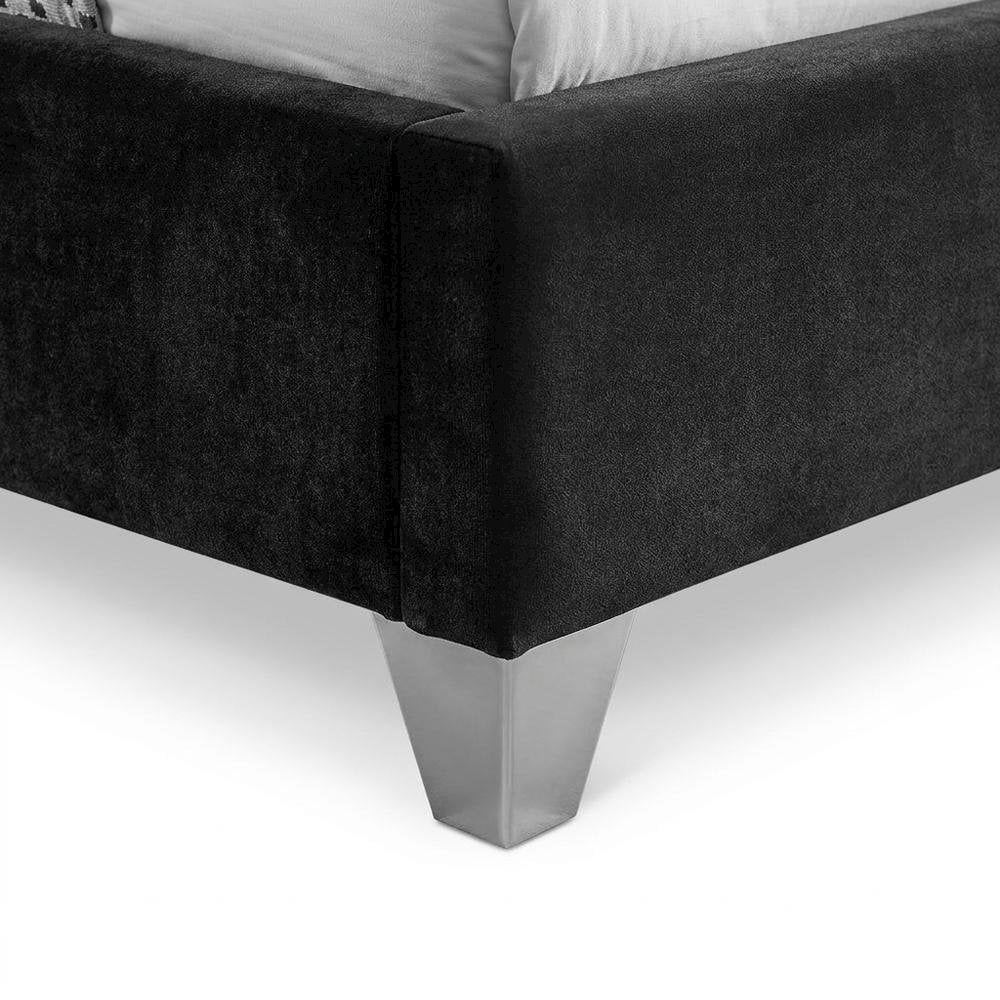 Velvet Queen Platform Bed, Tufted Wingback Headboard and Nailheads, Black Velvet
