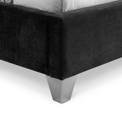 Velvet Queen Platform Bed, Tufted Wingback Headboard and Nailheads, Black Velvet