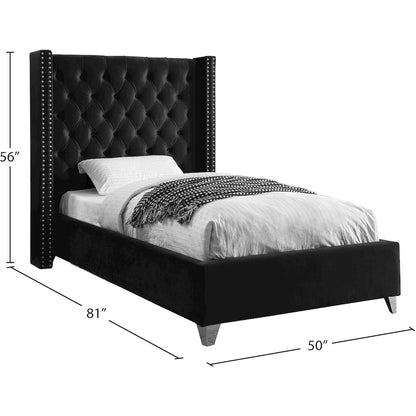 Aiden Black Velvet Twin Bed