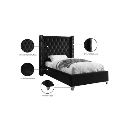 Aiden Black Velvet Twin Bed
