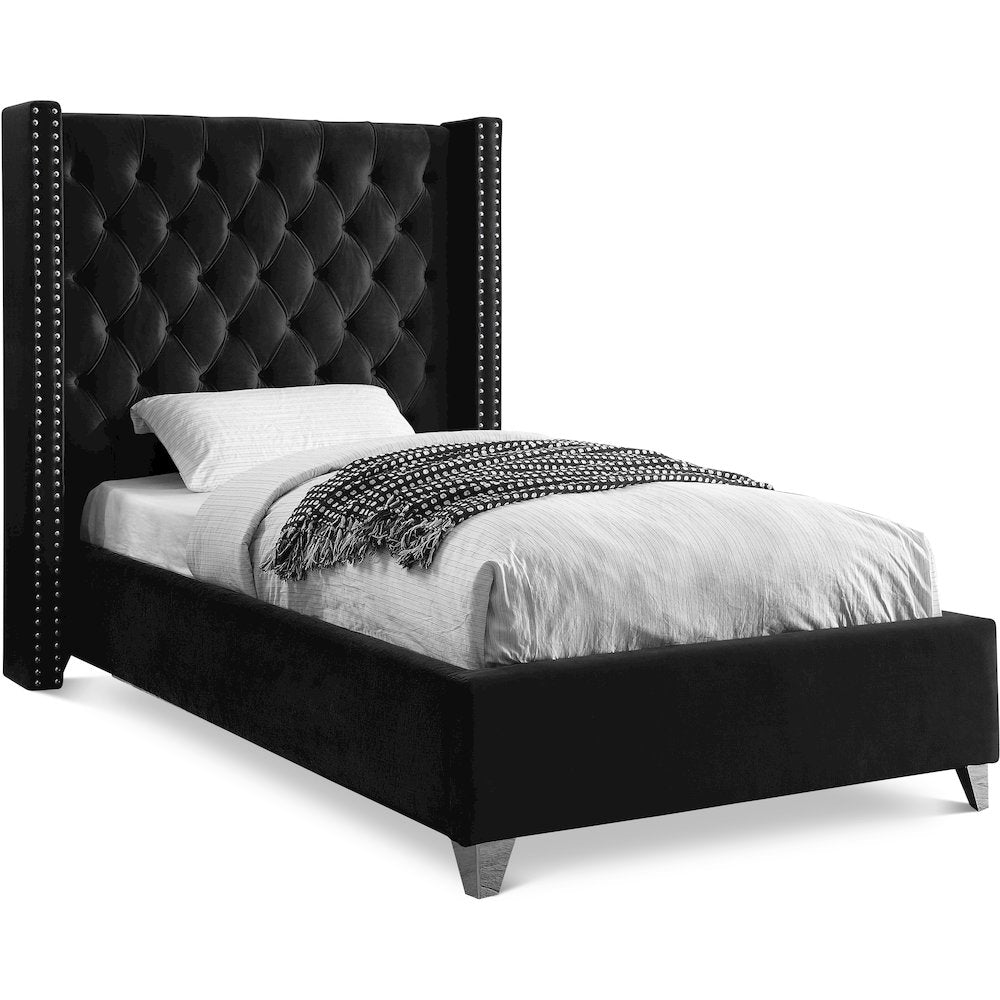 Aiden Black Velvet Twin Bed