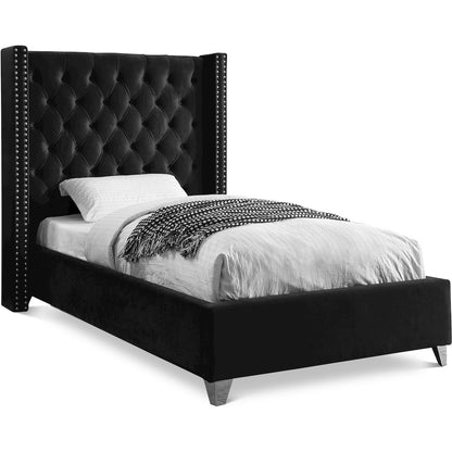 Aiden Black Velvet Twin Bed