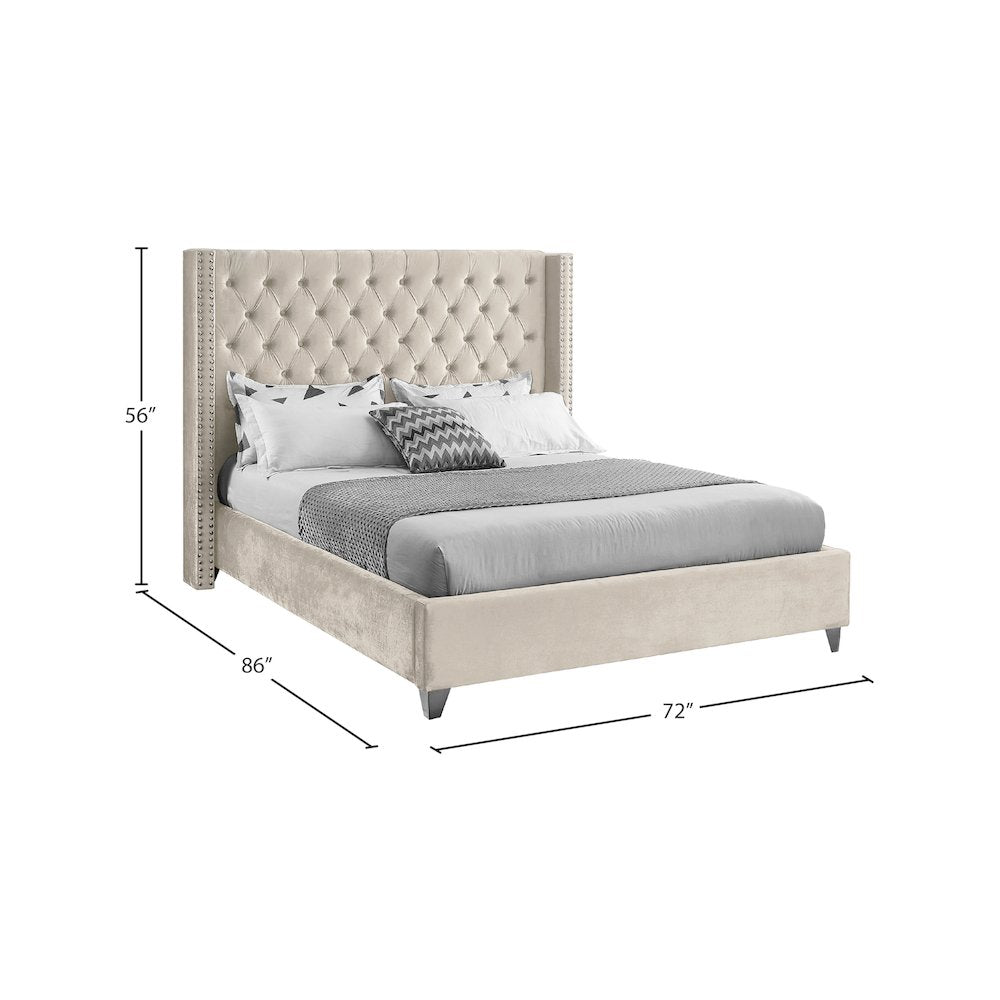 Aiden Cream Velvet Queen Bed