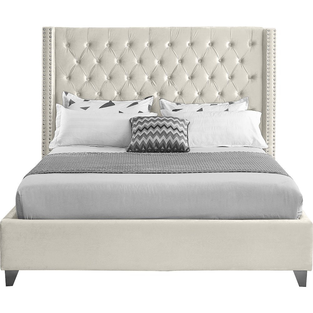 Aiden Cream Velvet Queen Bed