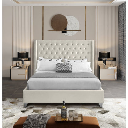 Aiden Cream Velvet Queen Bed
