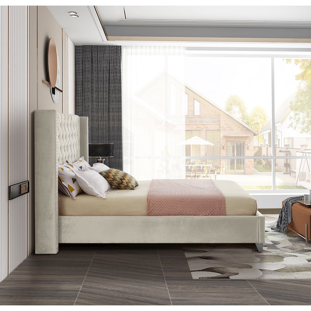 Aiden Cream Velvet Queen Bed