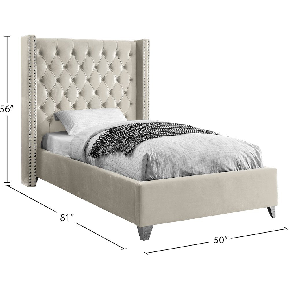 Aiden Cream Velvet Twin Bed