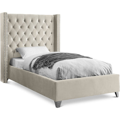 Aiden Cream Velvet Twin Bed