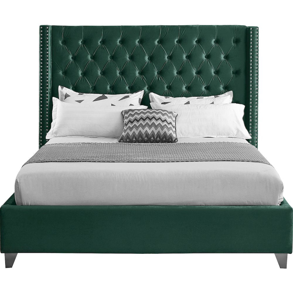Aiden Green Velvet King Bed