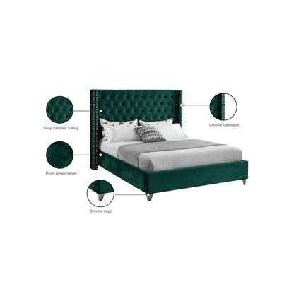 Aiden Green Velvet Queen Bed