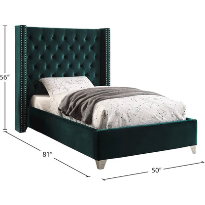 Aiden Green Velvet Twin Bed