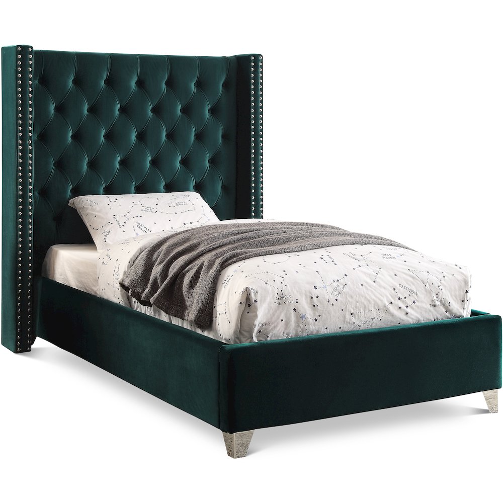 Aiden Green Velvet Twin Bed
