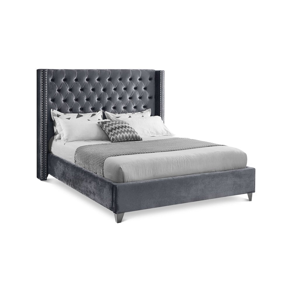Aiden Grey Velvet King Bed