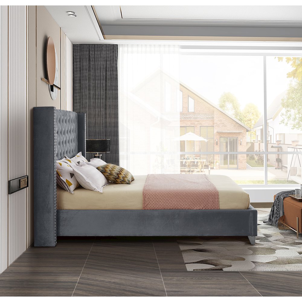 Aiden Grey Velvet King Bed