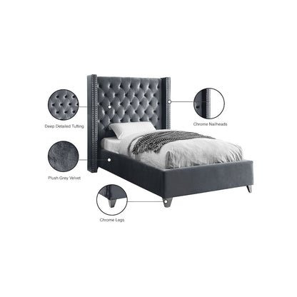 Aiden Grey Velvet Twin Bed