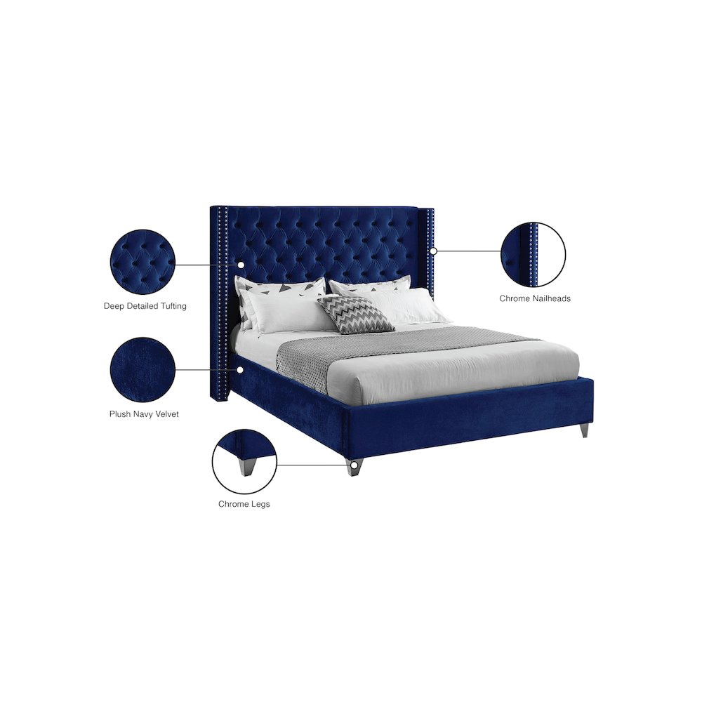 Aiden Navy Velvet King Bed