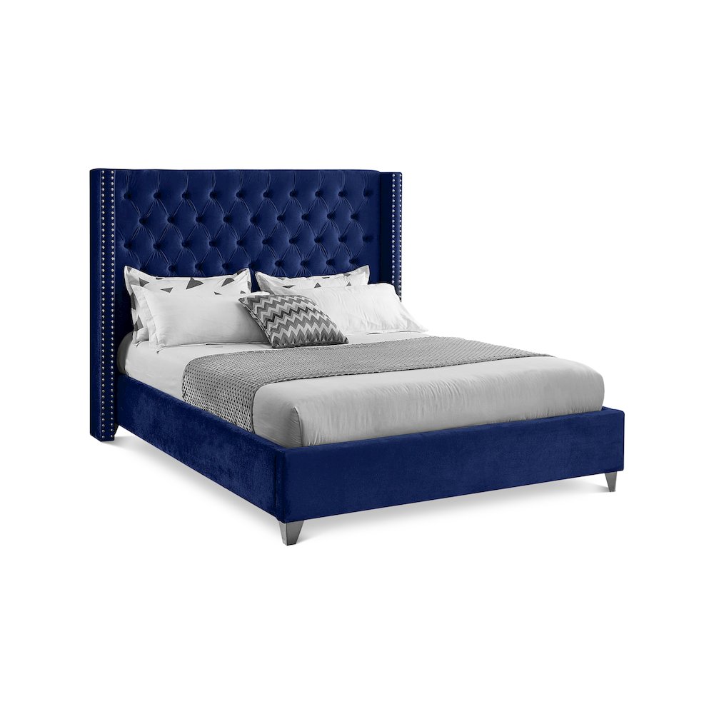 Aiden Navy Velvet King Bed