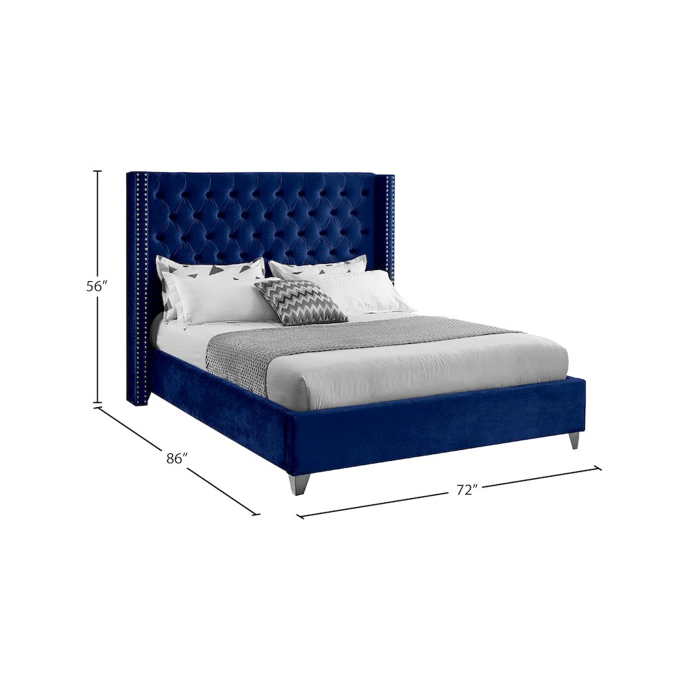 Aiden Navy Velvet Queen Bed